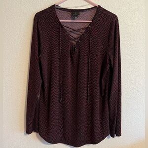 Red and Black Worthington Long Sleeve Top Size Large